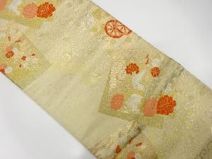 アンティーク　色紙散らしに孔雀・花模様織り出し袋帯(材料)